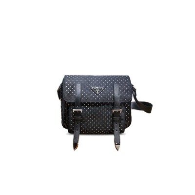 PRADA RE-NYLON SHOULDER BAG WITH STUDS 1BD382 (23*17*9cm) 